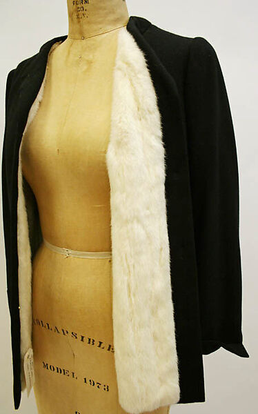 Evening jacket, Mainbocher (French and American, founded 1930), wool, fur, plastic (cellulose nitrate), American