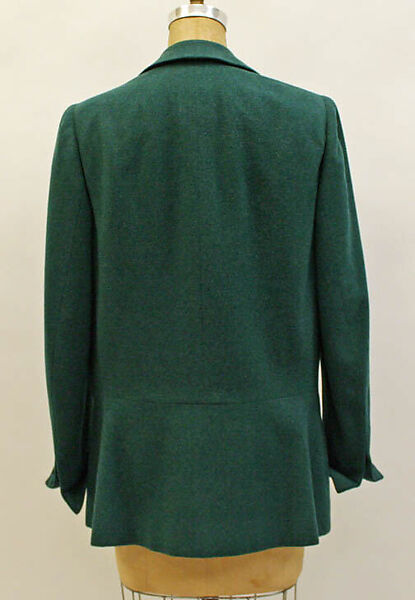Coat, Mainbocher (French and American, founded 1930), wool, rayon, plastic (cellulose nitrate), American