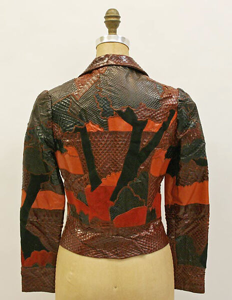 Jacket, Norma Kamali (American, born 1945), leather, synthetic, reptile skin, American