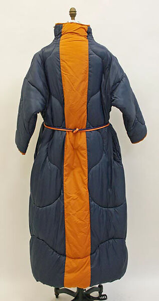 Coat, Norma Kamali (American, born 1945), nylon, feathers, American