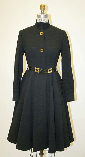 Coatdress, James Galanos (American, Philadelphia, Pennsylvania, 1924–2016 West Hollywood, California), wool blend (probably), plastic (vinyl), American 