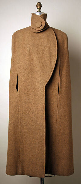 Cape, Pauline Trigère (American, born France, Paris 1908–2002 New York), wool, silk, American 