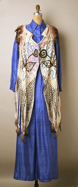 Evening ensemble, (a) Zandra Rhodes (British, founded 1969), silk, feathers, ink, British 