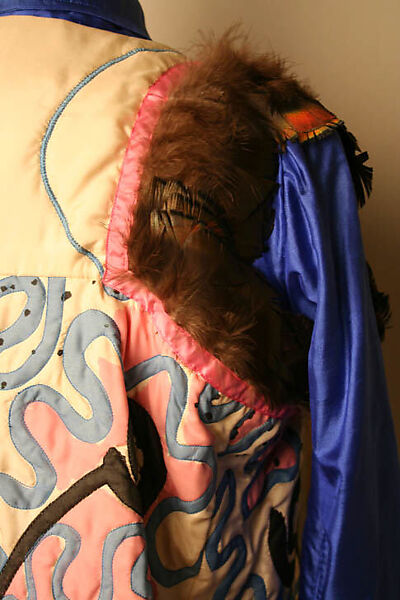 Evening ensemble, (a) Zandra Rhodes (British, founded 1969), silk, feathers, ink, British