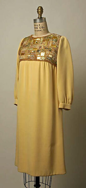 Cocktail dress, Yves Saint Laurent (French, founded 1961), silk, metallic thread, plastic, glass, French 