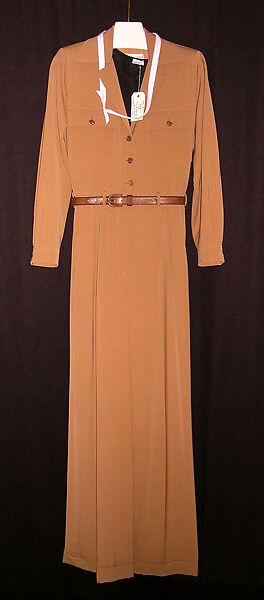 Jumpsuit, Yves Saint Laurent (French, founded 1961), wool, leather, silk, French 