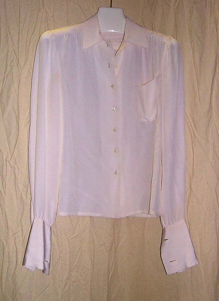 Suit, Yves Saint Laurent (French, founded 1961), (a, e, g) wool
(b–d) silk
(f, h) leather, French