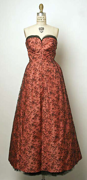Evening dress, Nettie Rosenstein, Inc. (American, 1916–1961), silk, cotton, American 