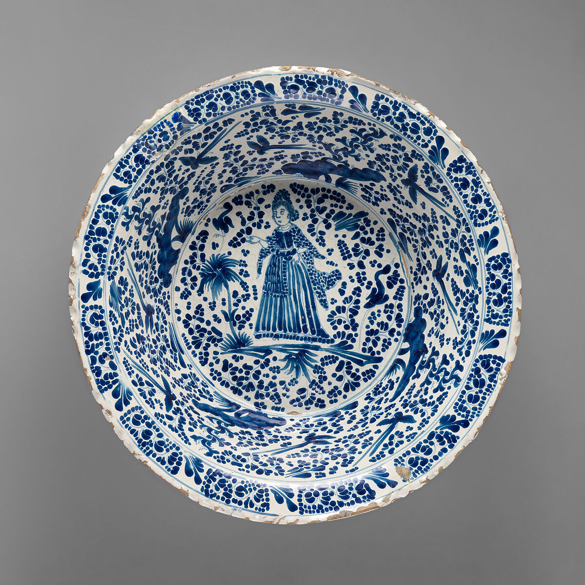 Basin, Attributed to Damián Hernández (Mexican, active 1607–70), Tin-glazed earthenware, Mexican