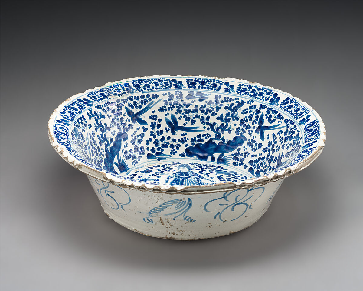 Basin, Attributed to Damián Hernández (Mexican, active 1607–70), Tin-glazed earthenware, Mexican 