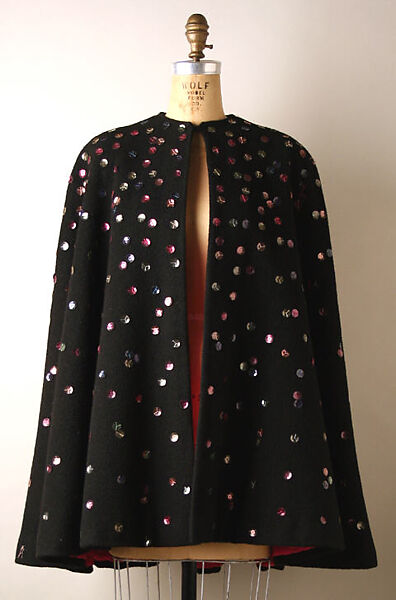 Evening cape, Traina-Norell (American, founded 1941), wool, metal, silk, American 