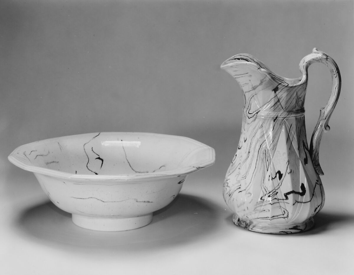 Wash Basin, United States Pottery Company (1852–58), Mottled brown earthenware, American