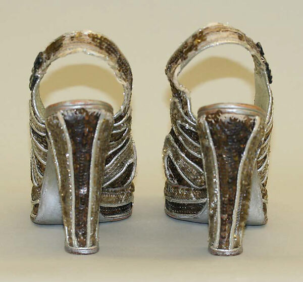 Evening shoes, leather, plastic, metallic thread, African