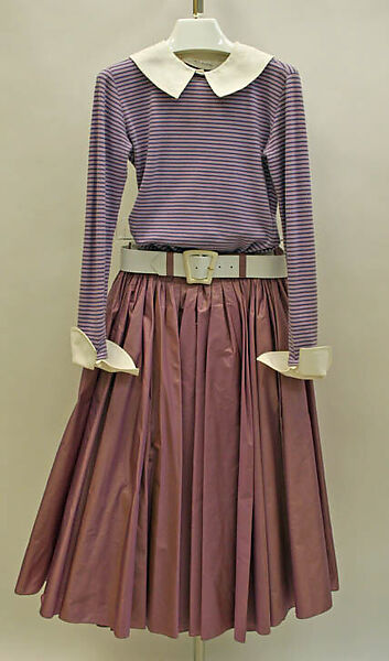 Evening ensemble, (a–f) Isaac Mizrahi (American, born 1961), (a) silk
(b–e) cotton
(f-h) leather, plastic (vinyl), American