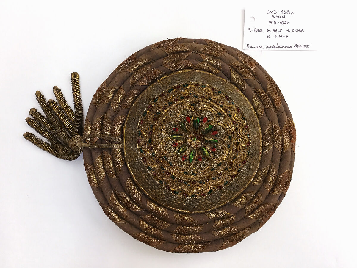 Ensemble, a) silk, cotton, metallic;  b,d,e) cotton, metallic, glass; c) cotton, metallic, glass, insect, India