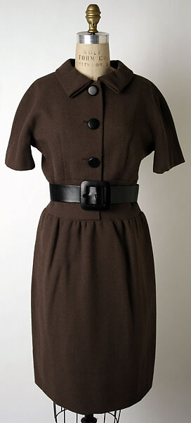 Dress, Norman Norell (American, Noblesville, Indiana 1900–1972 New York), wool, leather, American 