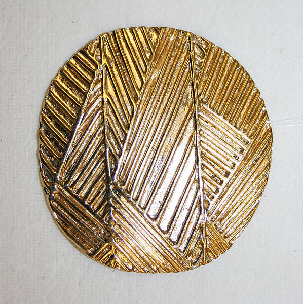 Belt buckle, Tess Sholom, brass, American 