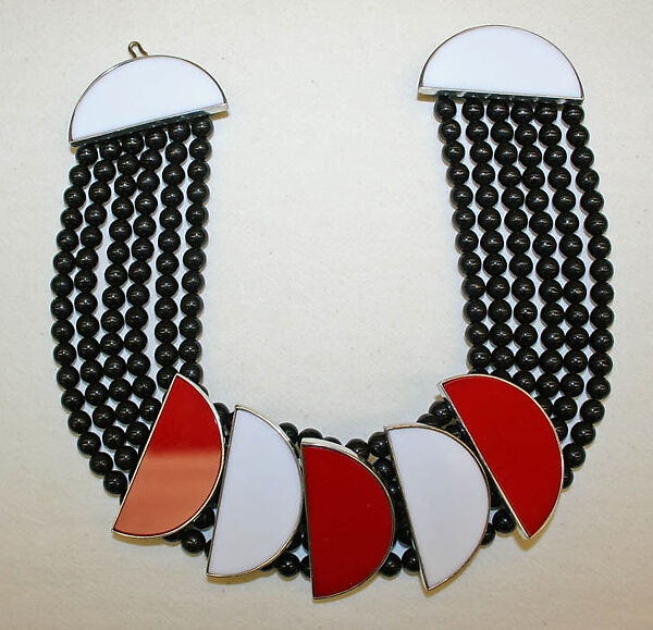 Necklace, Tess Sholom, plastic (acrylic), pewter, American 