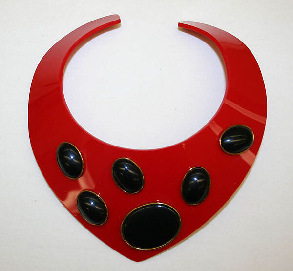 Necklace, Tess Sholom, plastic (acrylic), glass, metal, American 