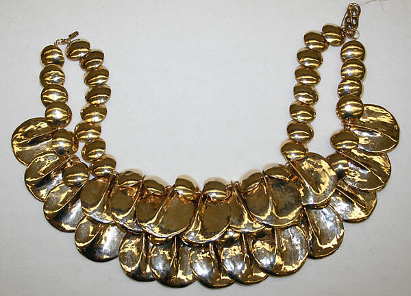 Necklace, Tess Sholom, pewter, gold, American 