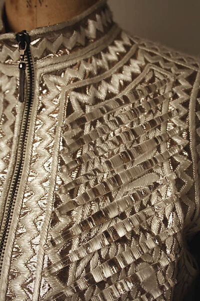 Suit, Rifat Ozbek (British, born Turkey, 1953), silk/polyester, plastic (acrylic), British