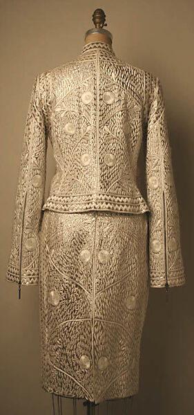 Suit, Rifat Ozbek (British, born Turkey, 1953), silk/polyester, plastic (acrylic), British