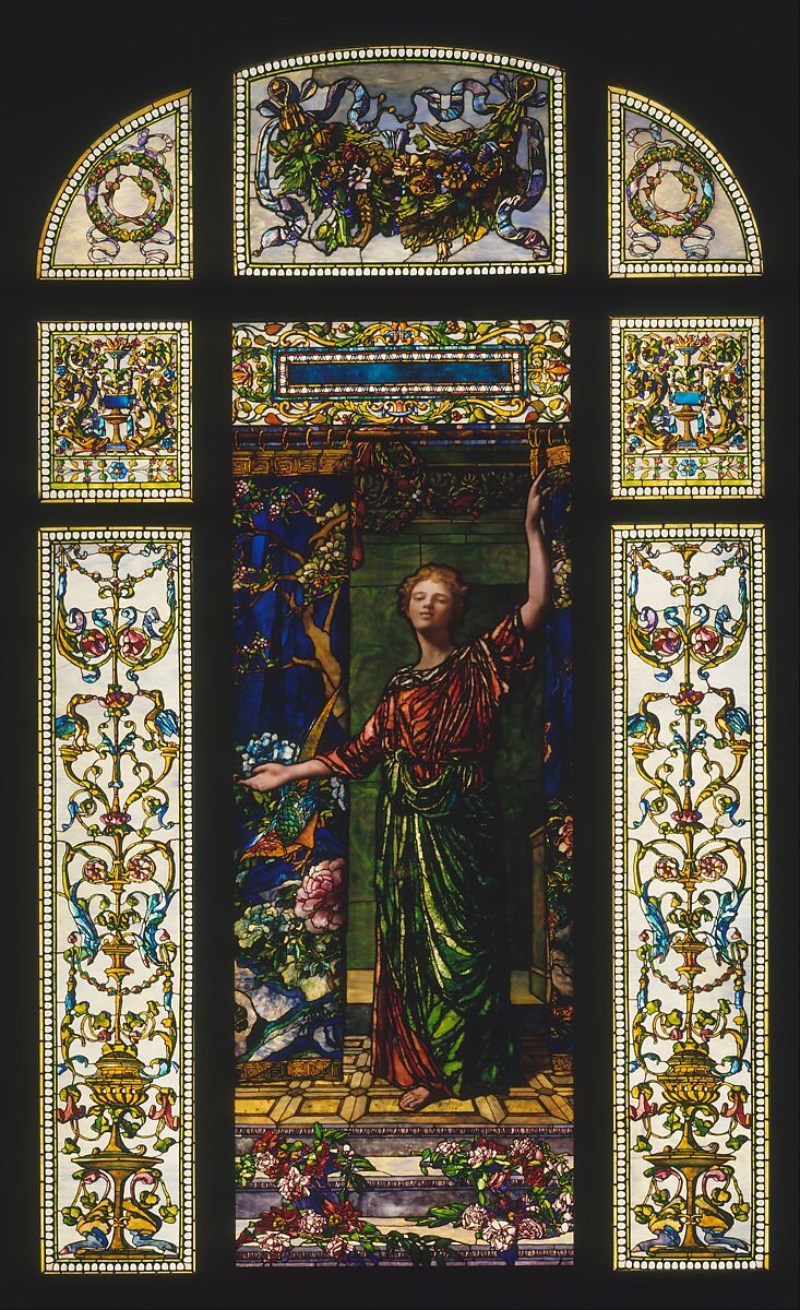 Welcome: Stained Glass Window from the Mrs. George T. Bliss House, New York, John La Farge (American, New York 1835–1910 Providence, Rhode Island), Leaded opalescent glass, cloisonne glass, copper wire, paint, American 