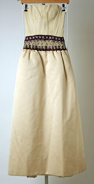 Evening dress, House of Givenchy (French, founded 1952), silk, cotton, fur; metallic and wool thread, glass, French