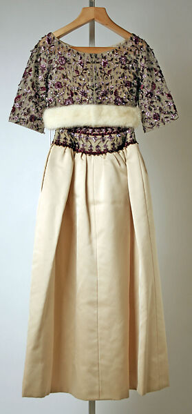 Evening dress, House of Givenchy (French, founded 1952), silk, cotton, fur; metallic and wool thread, glass, French