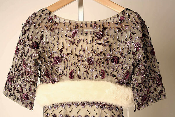 Evening dress, House of Givenchy (French, founded 1952), silk, cotton, fur; metallic and wool thread, glass, French
