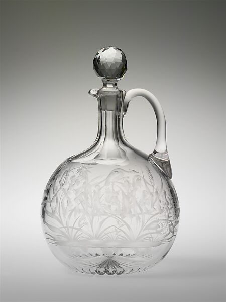 Decanter, Possibly engraved by Henry Leighton, Blown, cut, and engraved glass, American 