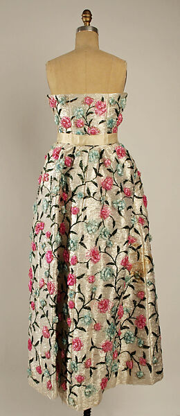 Evening dress, House of Givenchy (French, founded 1952), raffia, glass beads, metallic thread, French