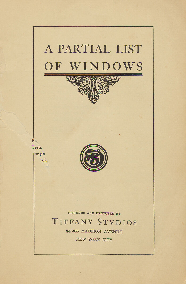 A partial list of windows, Tiffany Studios (1902–32)