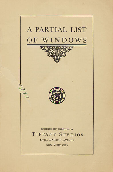 A partial list of windows, Tiffany Studios (1902–32)