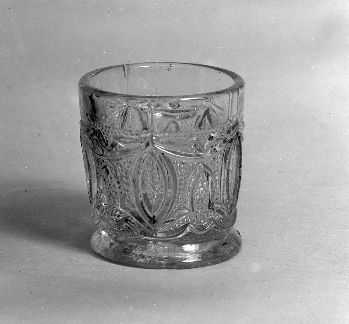 Whiskey Taster, Lacy pressed yellow glass 