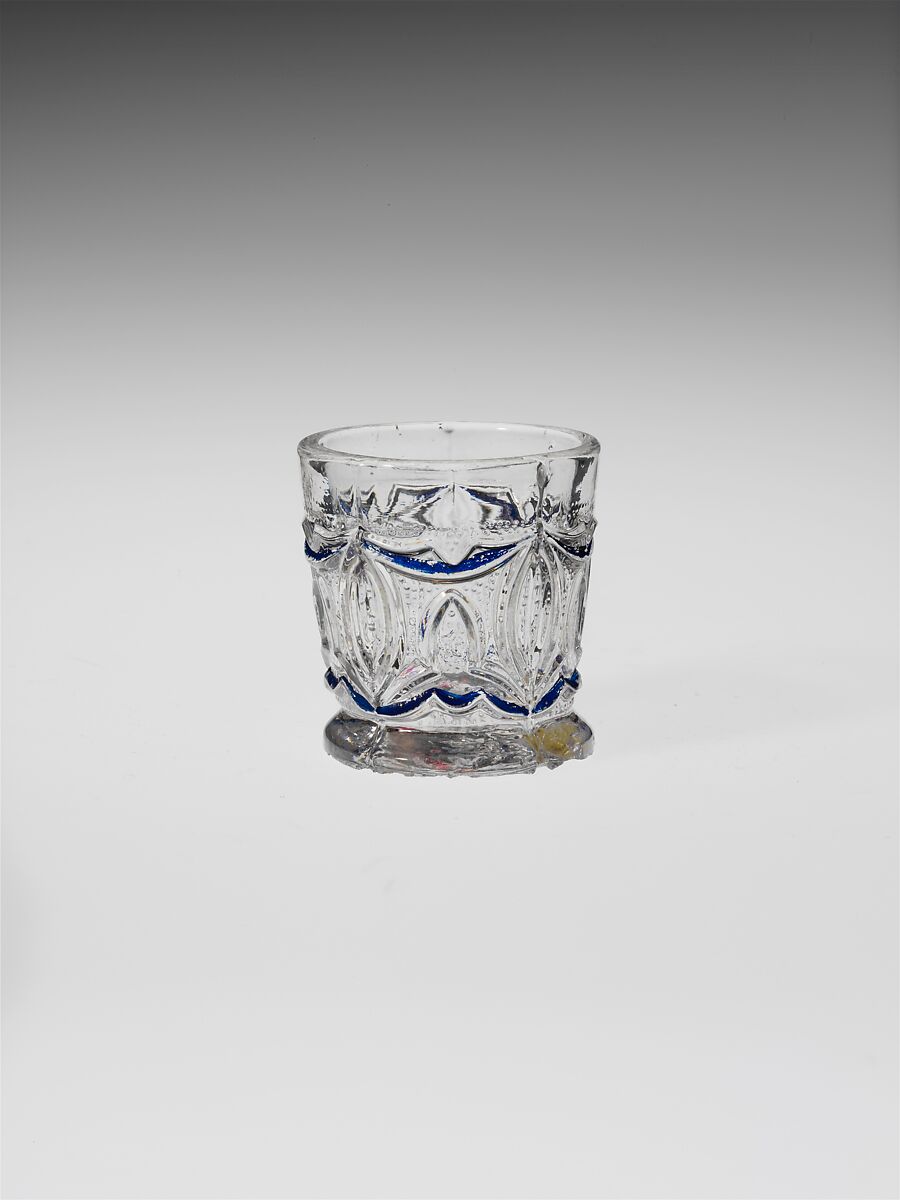 Whiskey Taster, Lacy pressed glass, painted decoration 