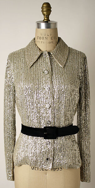 Evening blouse, Valentino (Italian, born 1932), silk, glass, plastic, leather, Italian 