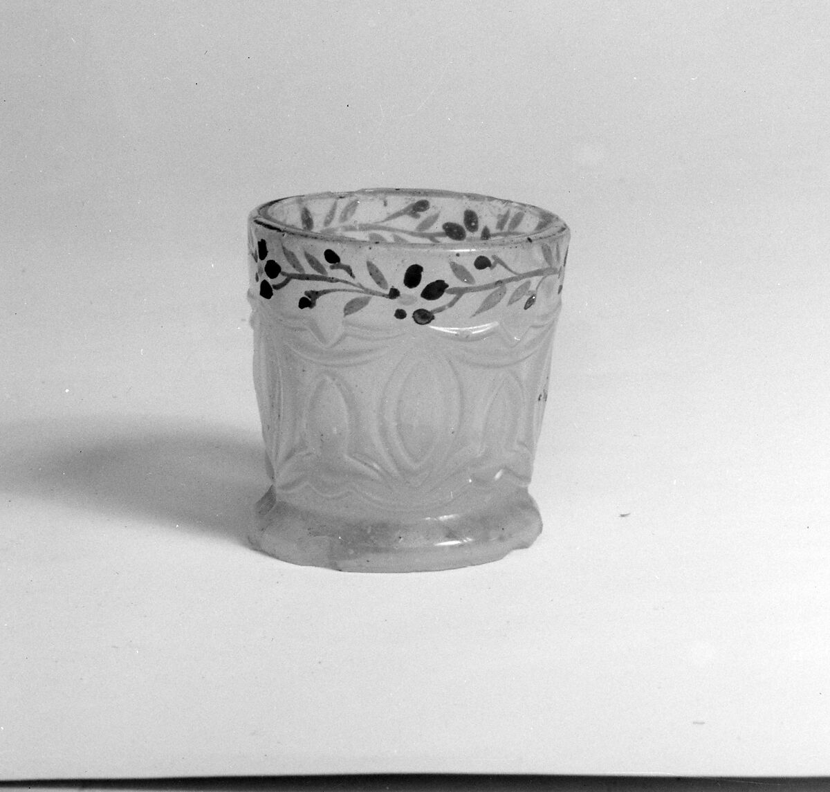 Whiskey Taster, Lacy pressed glass, with painted decoration, American 