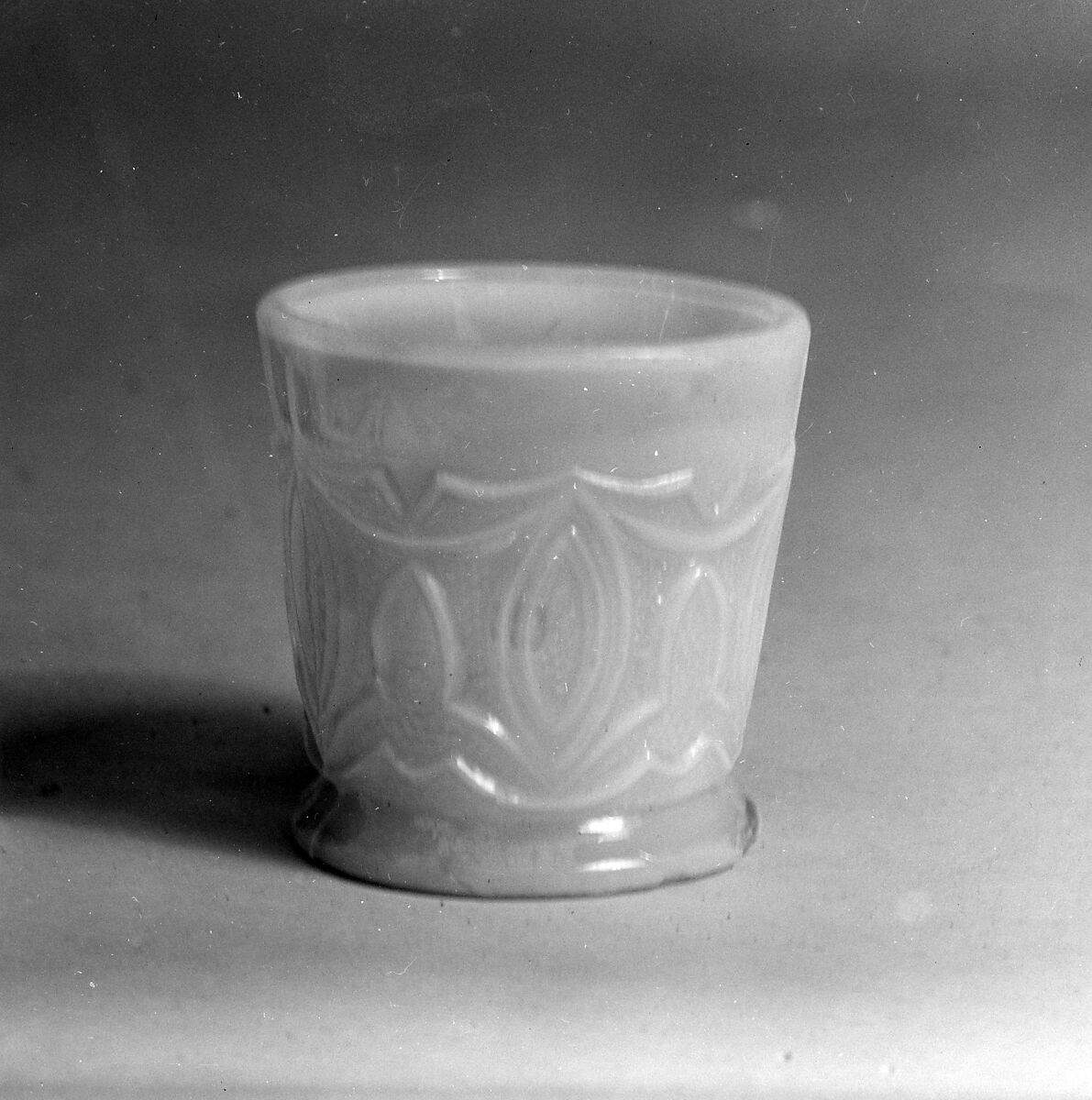 Whiskey Taster, Lacy pressed opalescent white opaque glass 