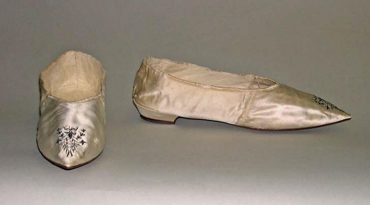 Slippers, silk, leather, American 