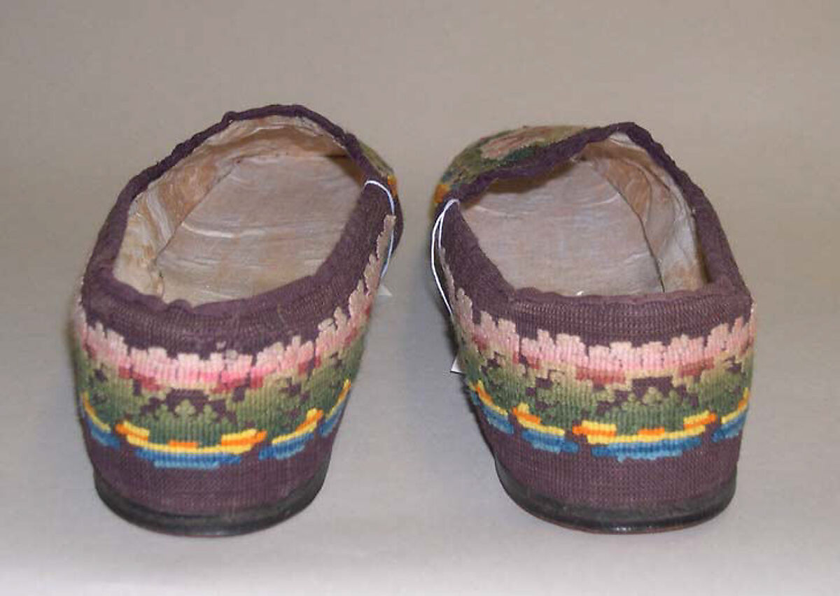 Slippers, silk, leather, American