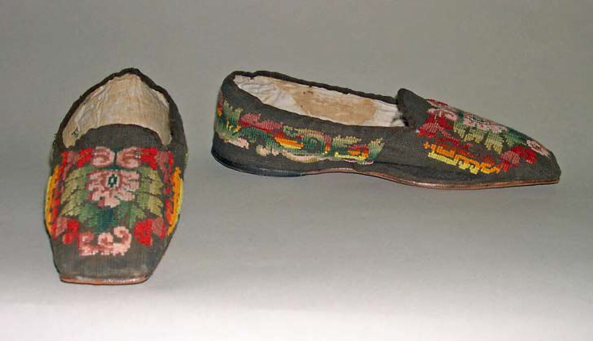 Slippers, silk, leather, American 