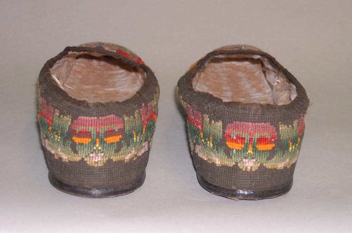 Slippers, silk, leather, American