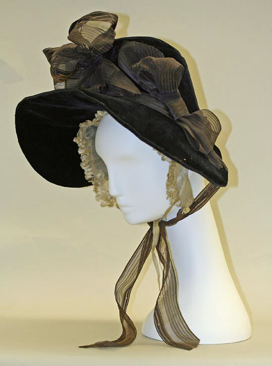 Poke bonnet, silk, American