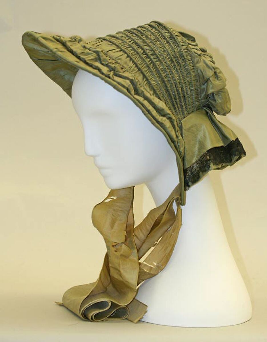 Poke bonnet, silk, American 