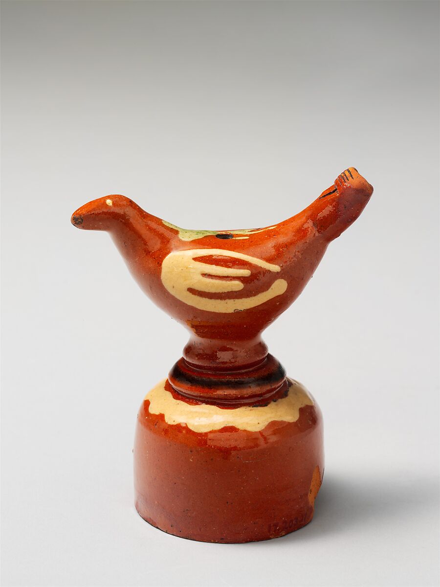 Whistle, Adam Ownhouse (ca. 1810–1883), Earthenware; Redware with slip decoration, American 