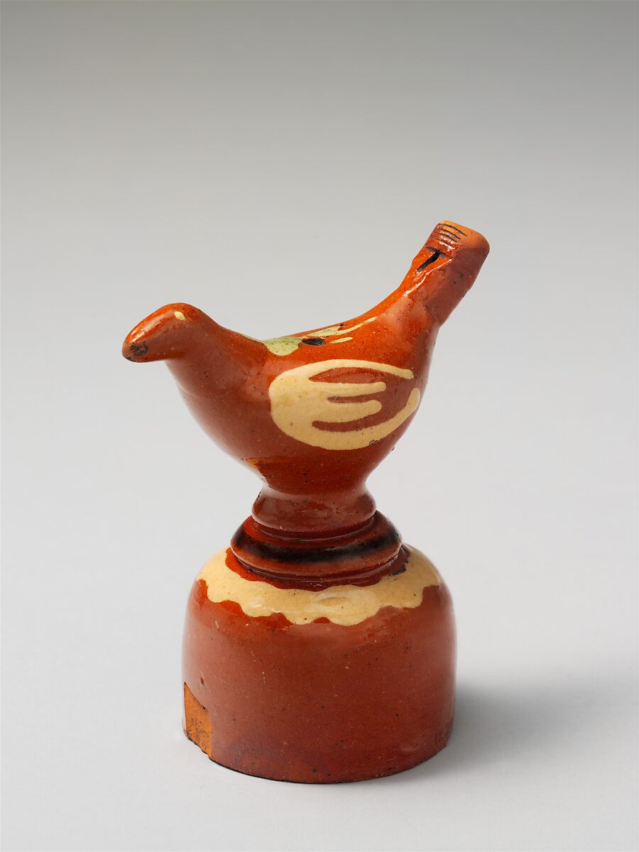 Whistle, Adam Ownhouse (ca. 1810–1883), Earthenware; Redware with slip decoration, American