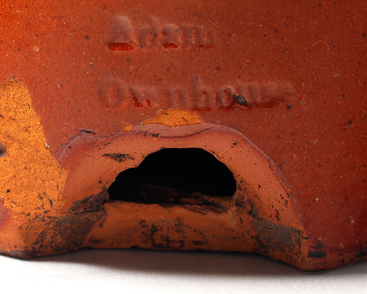 Whistle, Adam Ownhouse (ca. 1810–1883), Earthenware; Redware with slip decoration, American