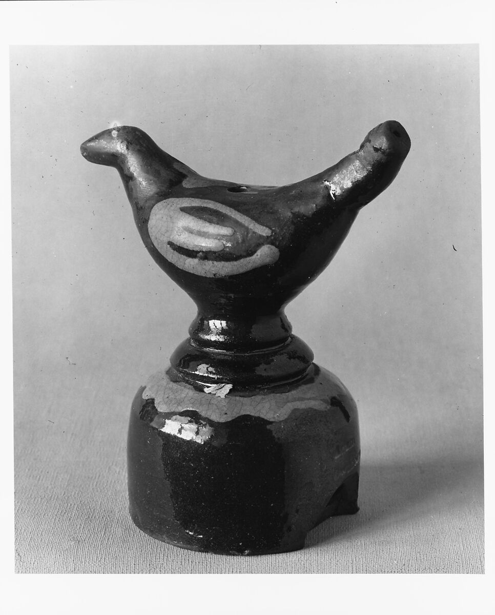 Whistle, Adam Ownhouse (ca. 1810–1883), Earthenware; Redware with slip decoration, American