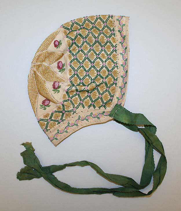 Cap, cotton, silk, glass beads, European 